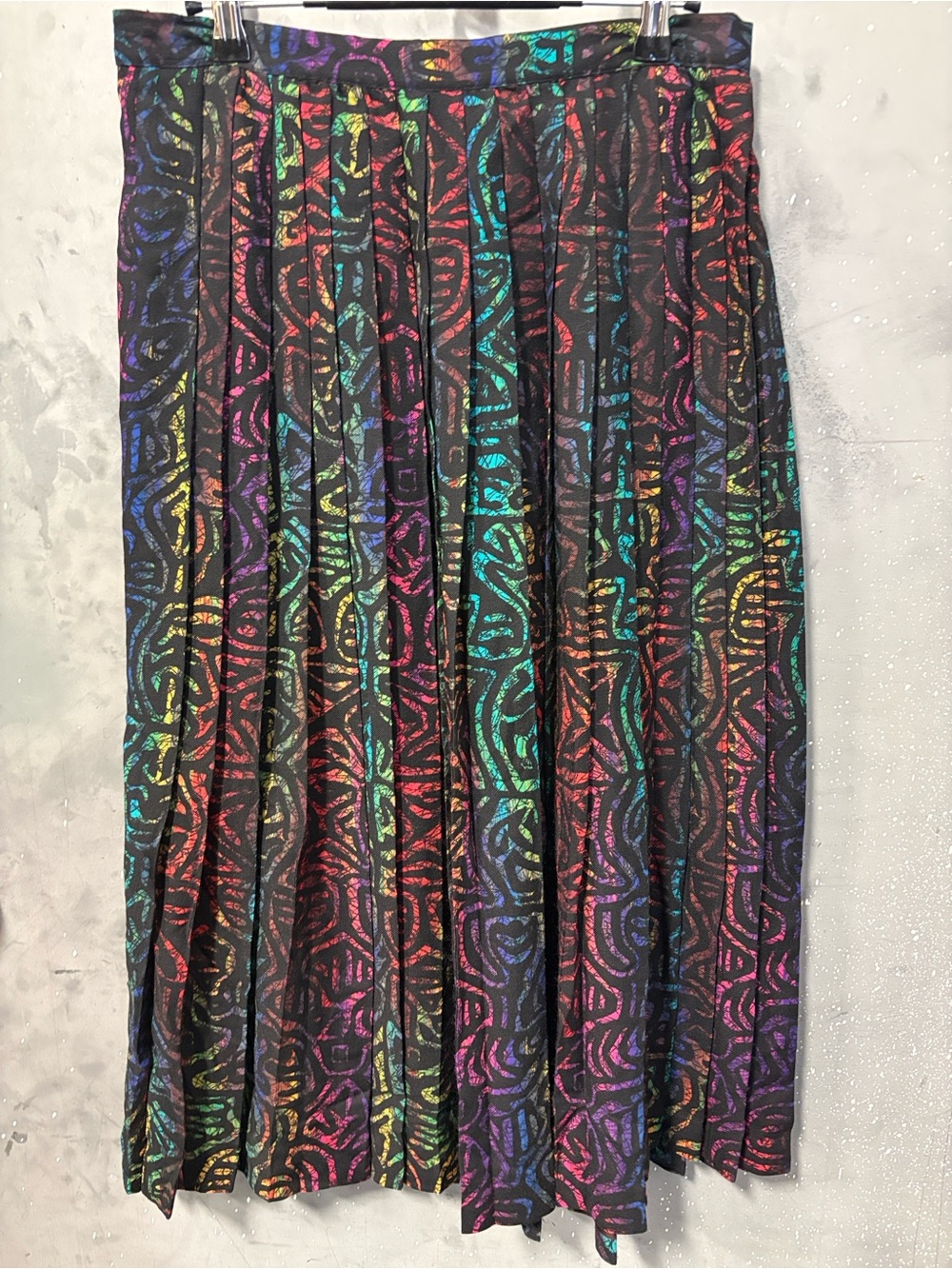 Vintage 80’s Black Multicolor Pleated Maxi Skirt